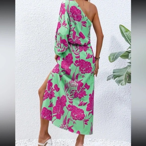 Boho Floral Print One Shoulder Maxi Dress - Picture 9 of 14